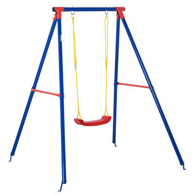 Outsunny Kids Swing Set Toddler Swing Adjustable Rope Heavy Duty A-Frame Stand Outdoor Playset for 3-8 Years Old Blue 