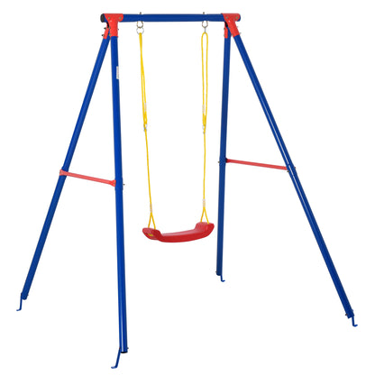 Outsunny Kids Swing Set Toddler Swing Adjustable Rope Heavy Duty A-Frame Stand Outdoor Playset for 3-8 Years Old Blue 