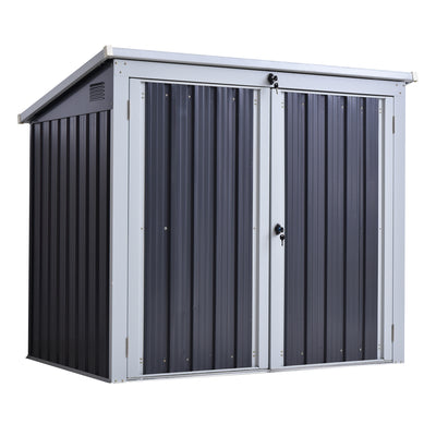 Outsunny 3.2 x 5.1ft Corrugated Steel Two-Bin Storage Shelter - Black 