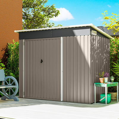 Outsunny 7.5 x 4.3ft Metal Garden Storage Shed, Waterproof Outdoor Shed with Triple Lockable Door, Gloves, Vents, Light Grey 