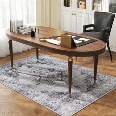 HOMCOM Vintage Area Rug, Non-Slip Washable Rug, Flannel Floor Carpet for Living Room, Bedroom, Dining Room, Home Office, 170 x 120 cm, Grey 