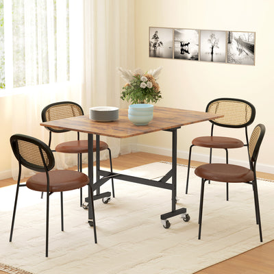 HOMCOM Six-Seater Drop-Leaf Dining Table, with Wheels - Brown Wood-Effect 