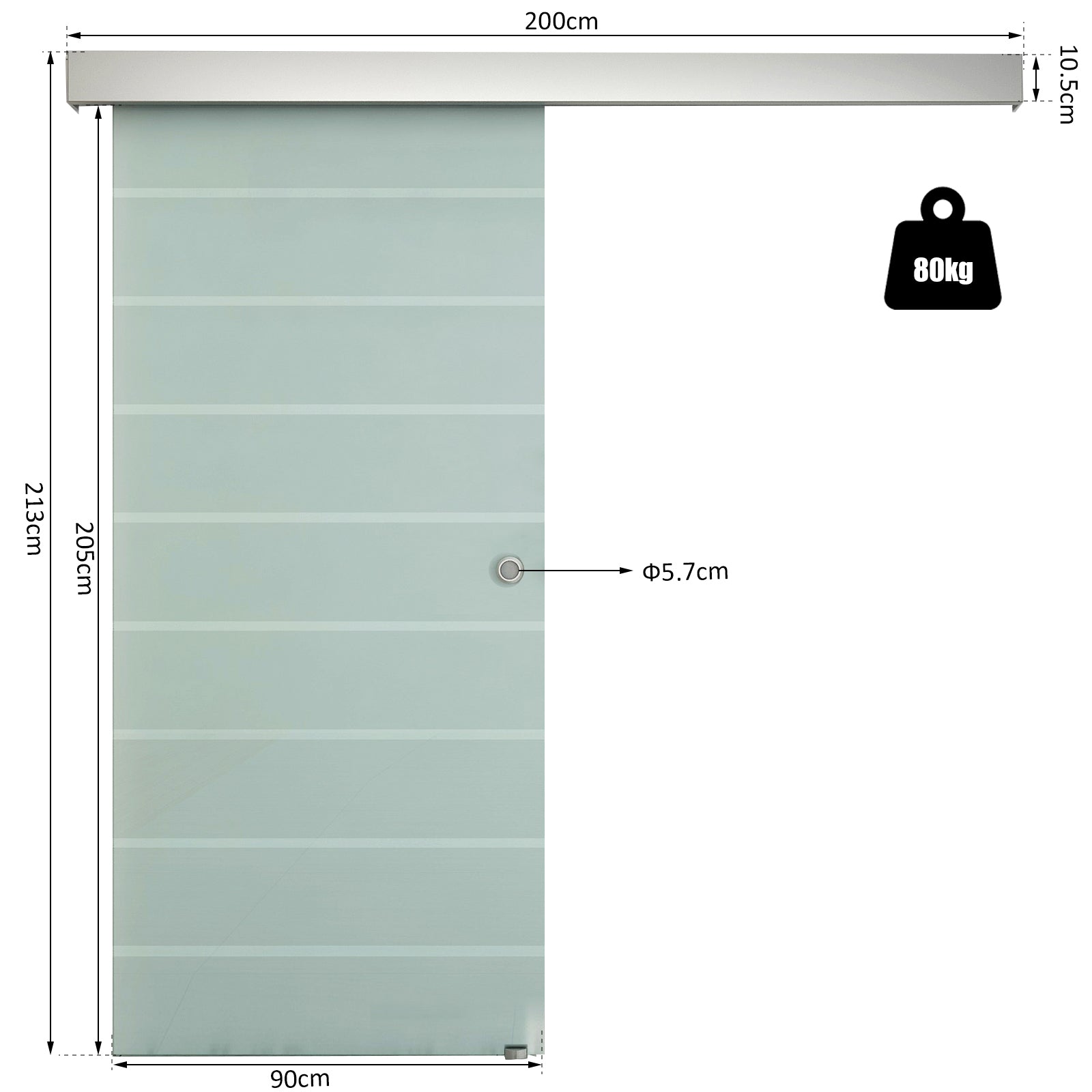 HOMCOM 90cm Sliding Glass Door Set Include Hardware Track Kit, Frosted Tempered Glass with Stripe Pattern, Round Handle 