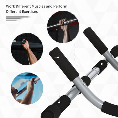 HOMCOM Pull-Up Bar for Doorway, Home Fitness Door Horizontal Push up Bar for Indoor Gym Upper Body Workout, Grey 
