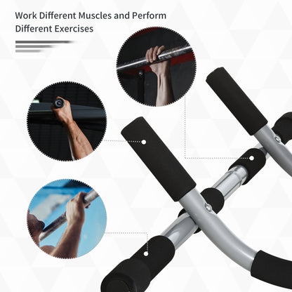HOMCOM Pull-Up Bar for Doorway, Home Fitness Door Horizontal Push up Bar for Indoor Gym Upper Body Workout, Grey 