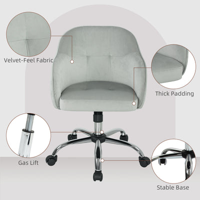 HOMCOM Velvet-feel Swivel Office Chair - Grey 