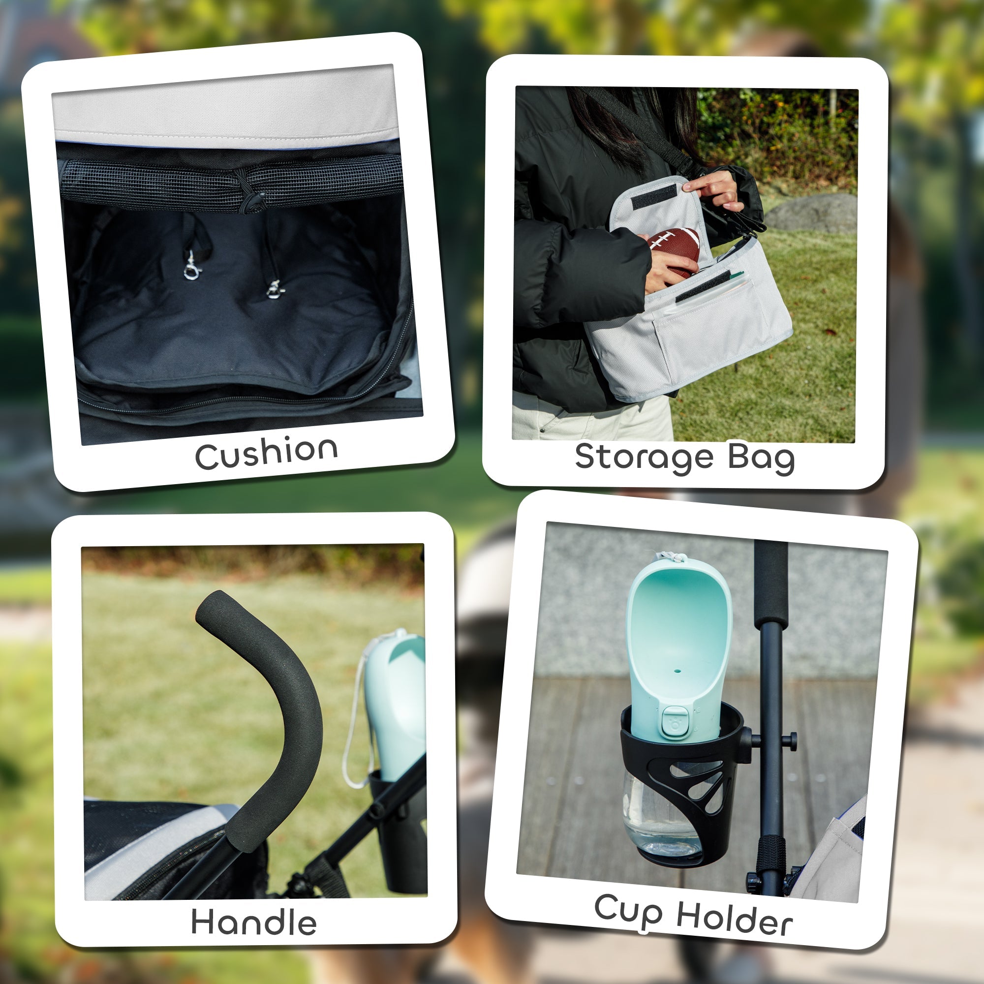 PawHut Umbrella Structure Dog Stroller, Lightweight & Portable Dog Pram w/ Shoulder Strap, Storage Bag & Cup Holder, Light Grey 