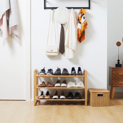 HOMCOM 3-Tier Shoe Rack, Bamboo Shoe Storage Organizer with Slatted Shelves, Free Standing Shoe Shelf Stand for 9 Pairs of Shoes for Entryway, Hallway, Natural 