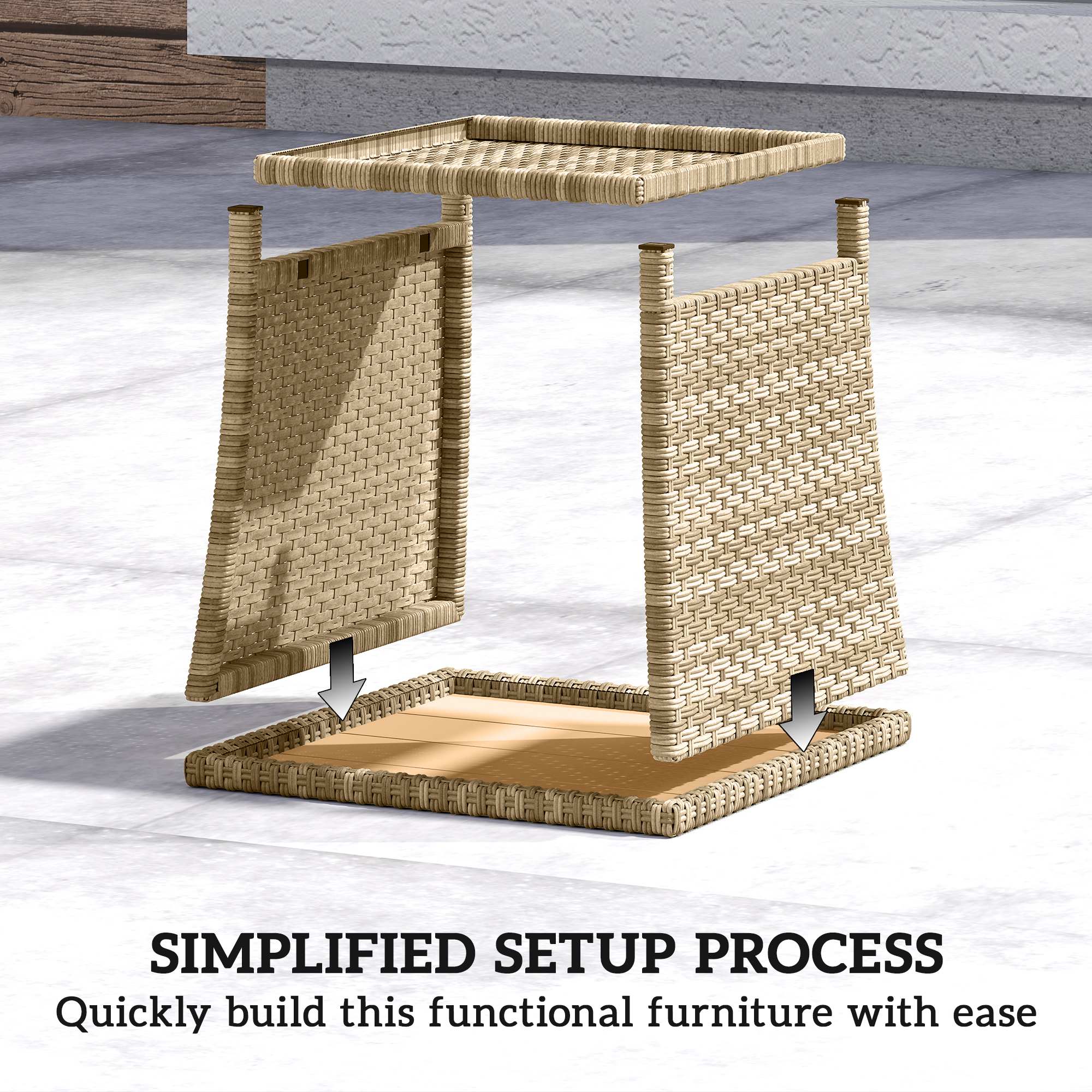 Outsunny Side Table 2-Tier Outdoor Coffee Table with Storage Shelf PS Wood Slat Top/Khaki 