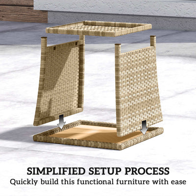 Outsunny Side Table 2-Tier Outdoor Coffee Table with Storage Shelf PS Wood Slat Top/Khaki 