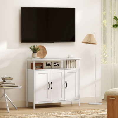 HOMCOM Industrial Kitchen Sideboard with Open Shelf, 2 Cabinets, Adjustable Shelves for Living Room, Dining Room, White 