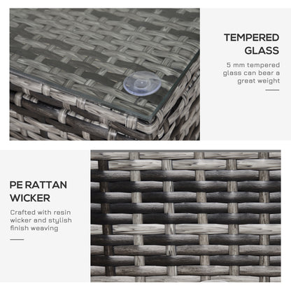 Outsunny PE Rattan Garden Coffee Table, with Glass Table Top - Grey 