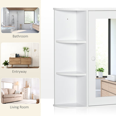 HOMCOM Wall Mounted Bathroom Cabinet with Mirror Single Door Storage Organizer 2-tier Inner Shelves White 