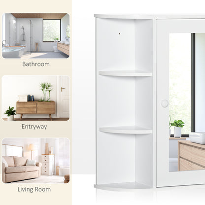 HOMCOM Wall Mounted Bathroom Cabinet with Mirror Single Door Storage Organizer 2-tier Inner Shelves White 