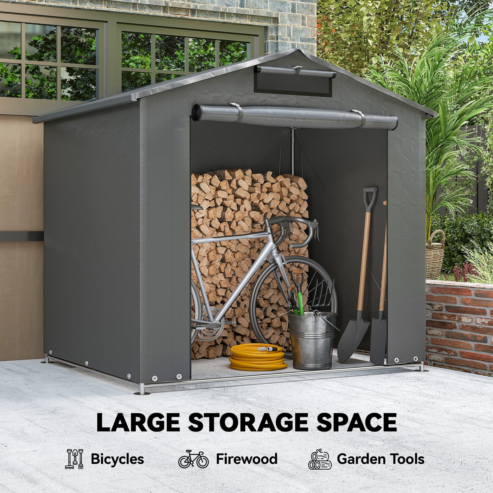 Outsunny 6 x 4 ft Outdoor Garden Storage Shed, Waterproof Bike Tent with Vent and Roll-Up Zipper Door 