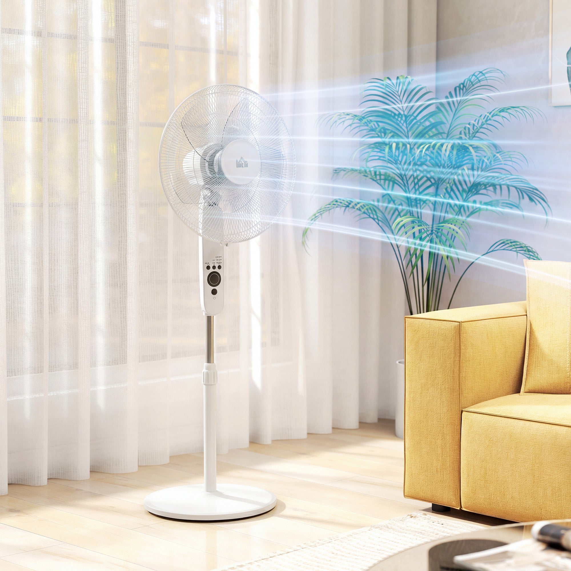 HOMCOM 124cm Pedestal Fan with Sleep Mode, Oscillating Standing Fan with 3 Modes, Remote Control, Adjustable Height, White 