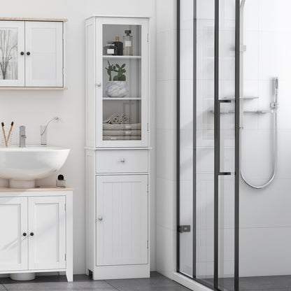 kleankin Bathroom Storage Cabinet with 3-tier Shelf Drawer Door, Floor Cabinet Free Standing Tall Slim Side Organizer Shelves, White 