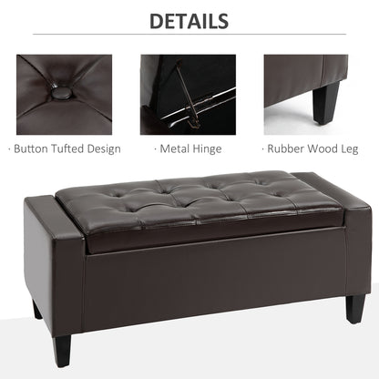 HOMCOM PU Leather Storage Ottoman Bench Storage Chest Tufted Ottoman Cube w/ Flipping Top 92L x 40W x 40H cm Brown 