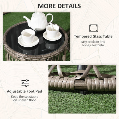Outsunny Three-Piece Rattan Garden Moon Chair Set - Grey 