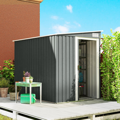 Outsunny 7 x 5ft Galvanised Metal Shed, with Sliding Door - Light Grey 