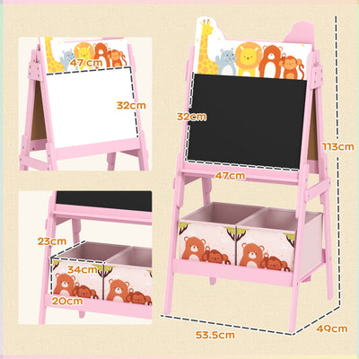 AIYAPLAY 2 in 1 Kids Easel with Whiteboard, Chalkboard, Storage Boxes, for Ages 3-8 Years, Pink 