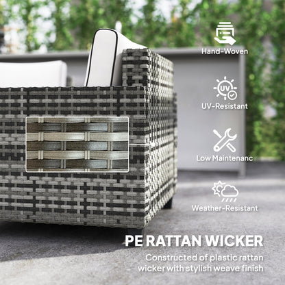 Outsunny 6 Pieces Rattan Garden Furniture Set, 5 Seater Wicker Outdoor Furniture Set with 2 Armchairs, Steel Frame Coffee Table and Cushions for Balcony, Porch, Light Grey 
