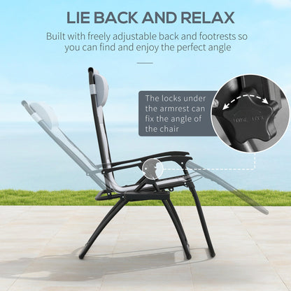 Outsunny Zero Gravity Lounger Chair Set of 2, Folding Reclining Patio Chair with Padded Seat, Cup Holder, Soft Cushion and Headrest for Poolside, Camping, Grey 