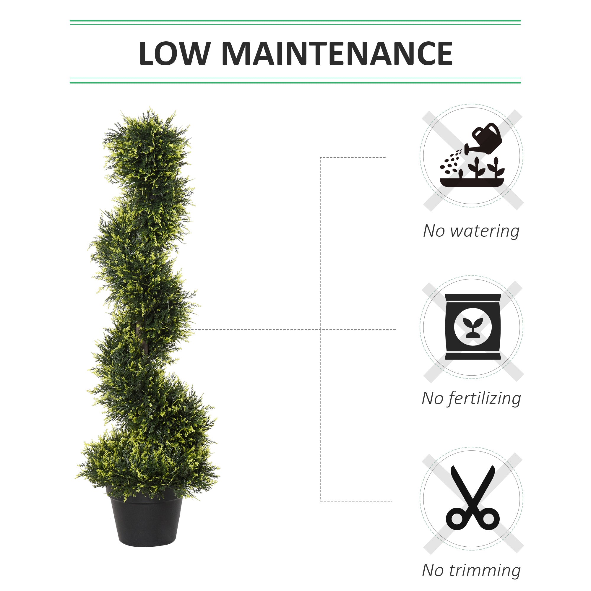 Outsunny Set Of 2 90cm/3FT Artificial Spiral Topiary Trees w/ Pot Fake Indoor Outdoor Greenery Plant Home Office Garden Décor Green 