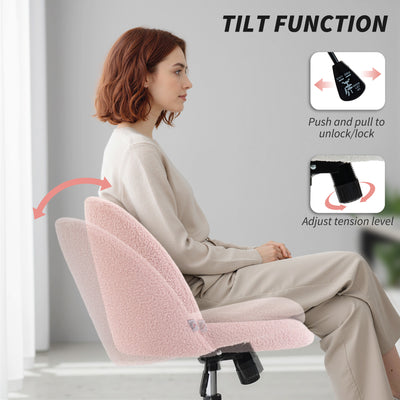 HOMCOM Teddy Fleece Office Chair with Wheels - Light Pink 