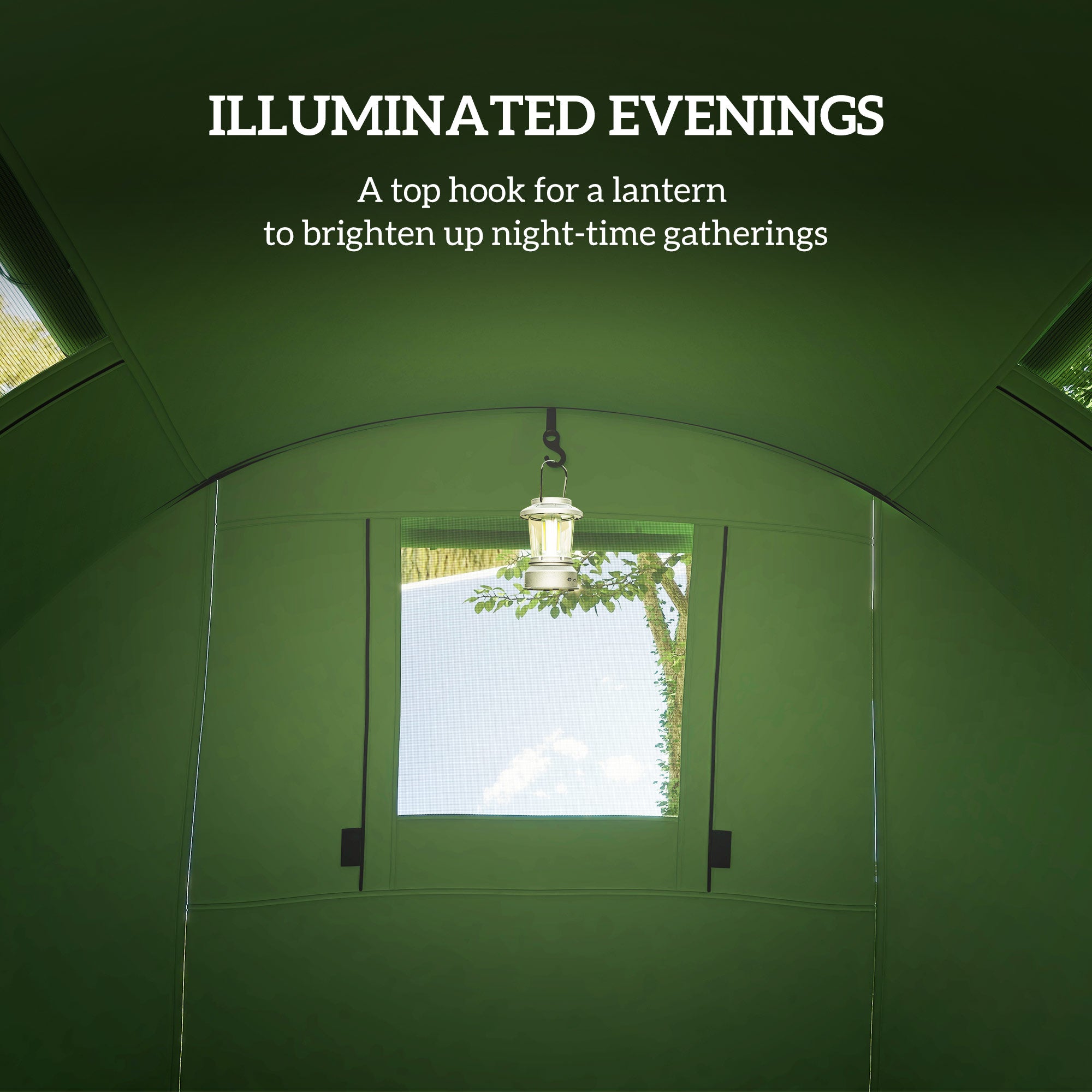 Outsunny Four Man Duo Room Tunnel Tent, with Accessories - Green 