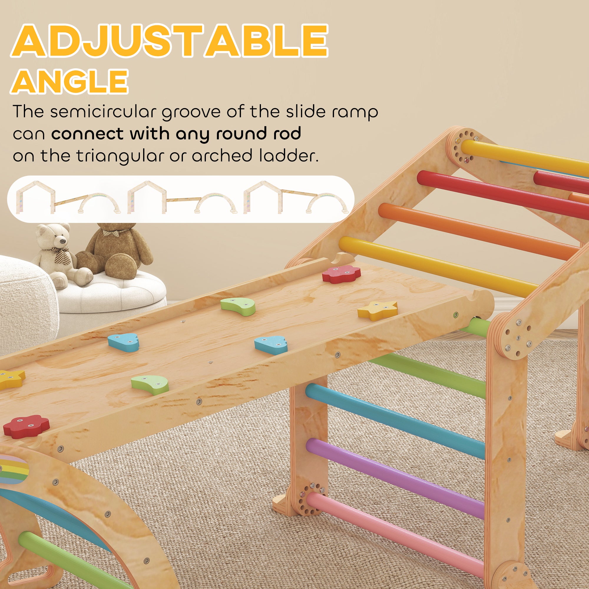 AIYAPLAY 9 in 1 Toddler Climbing Frame with Ramp, Slide, Arch, Ladder, Blackboard for 18-48 Months 