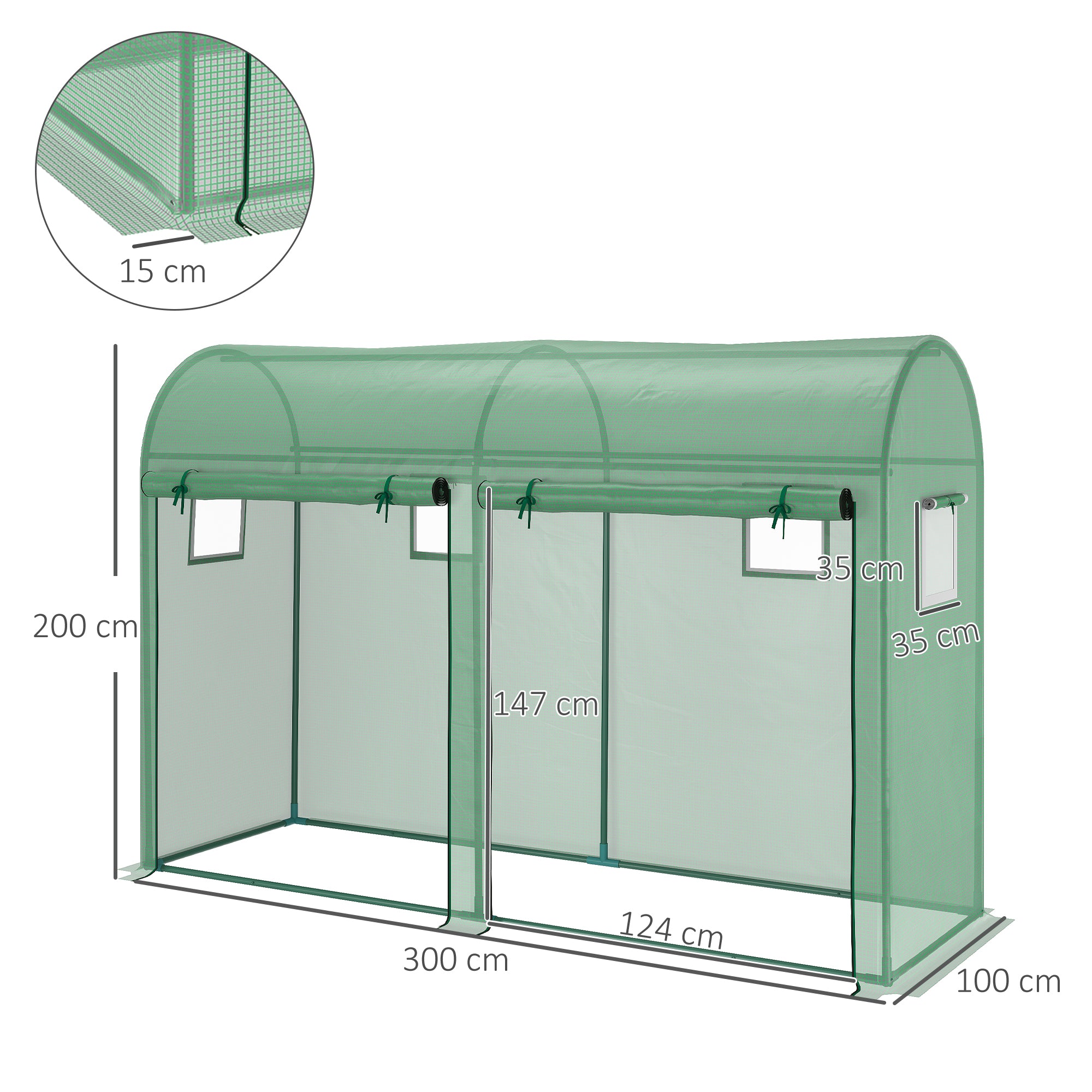 Outsunny Walk-in Greenhouse, Tomato Greenhouse with Double Doors & 4 Windows, Garden Plant Growth Green House with PE Cover, Steel Frame, Green, 3 x 1 x 2 m 