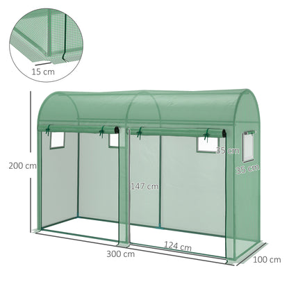 Outsunny Walk-in Greenhouse, Tomato Greenhouse with Double Doors & 4 Windows, Garden Plant Growth Green House with PE Cover, Steel Frame, Green, 3 x 1 x 2 m 