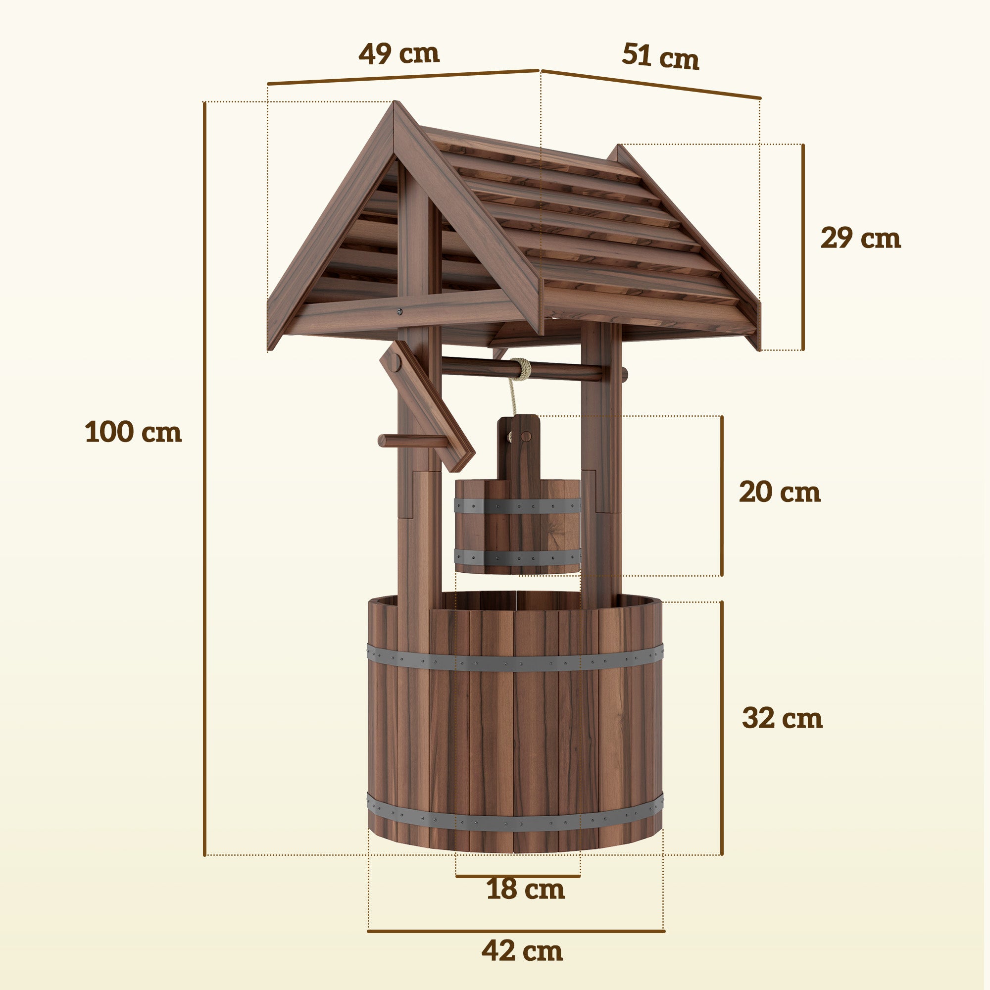 Outsunny Wood Wishing Well for Outside with Hanging Bucket, Wishing Well Planter with Drain Hole for Garden Patio, Carbonized 