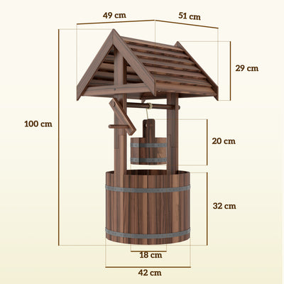 Outsunny Wood Wishing Well for Outside with Hanging Bucket, Wishing Well Planter with Drain Hole for Garden Patio, Carbonized 