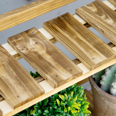 Outsunny Wooden Folding Flower Pot Stand 3 Tier Garden Planter Display Ladder Gardener Storage Shelves Rack Herb Holder (100L x 37W x 93H cm) 