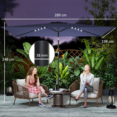 Outsunny 3 x 2 m Garden Parasol Umbrella with LED Solar Light, Parasol Cover, Outdoor Market Patio Umbrella, Navy Blue 