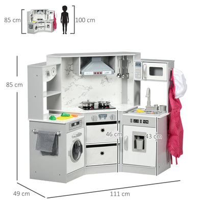 AIYAPLAY Toy Kitchen with Running Water, Lights, Sounds, Apron and Chef Hat, Water Dispenser, for Ages 3-6 Years, Grey 
