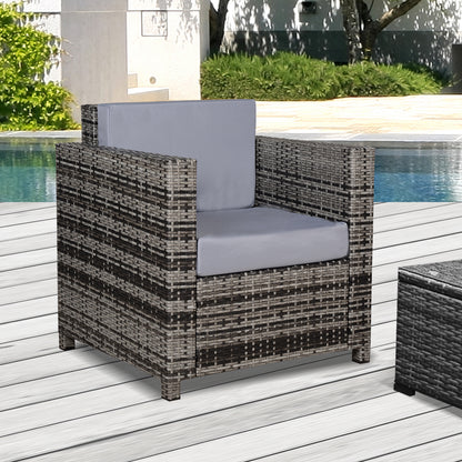 Outsunny Single Seater Rattan Chair Sofa with 10 cm Thick Padded Cushion, All-Weather PE Wicker Weave Garden Armchair with Armrests, Grey 