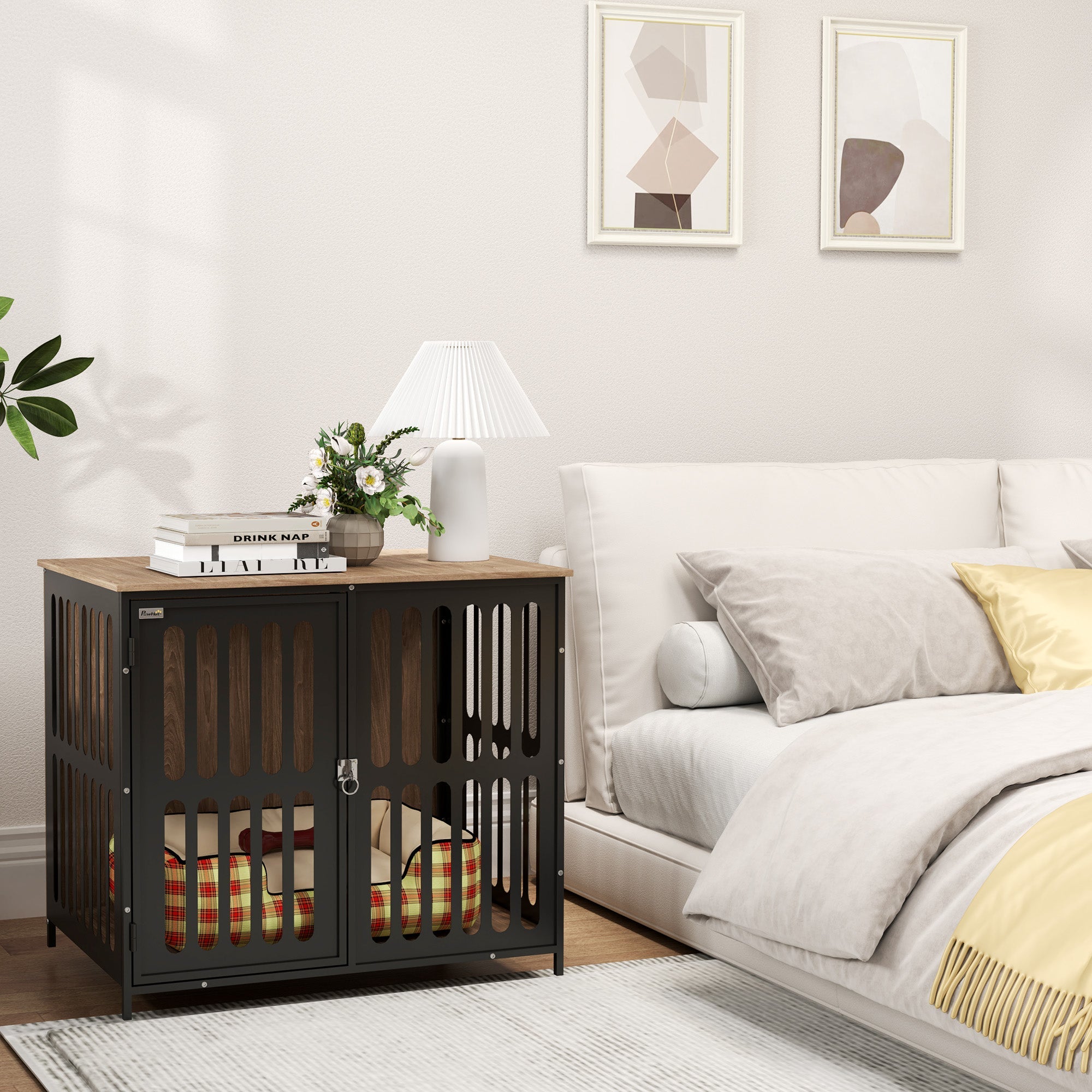PawHut Dog Crate Furniture with Anti-Chew Resistant Mesh, Anti-Escape Single Door, for Medium Dogs, 80 x 55 x 72 cm 