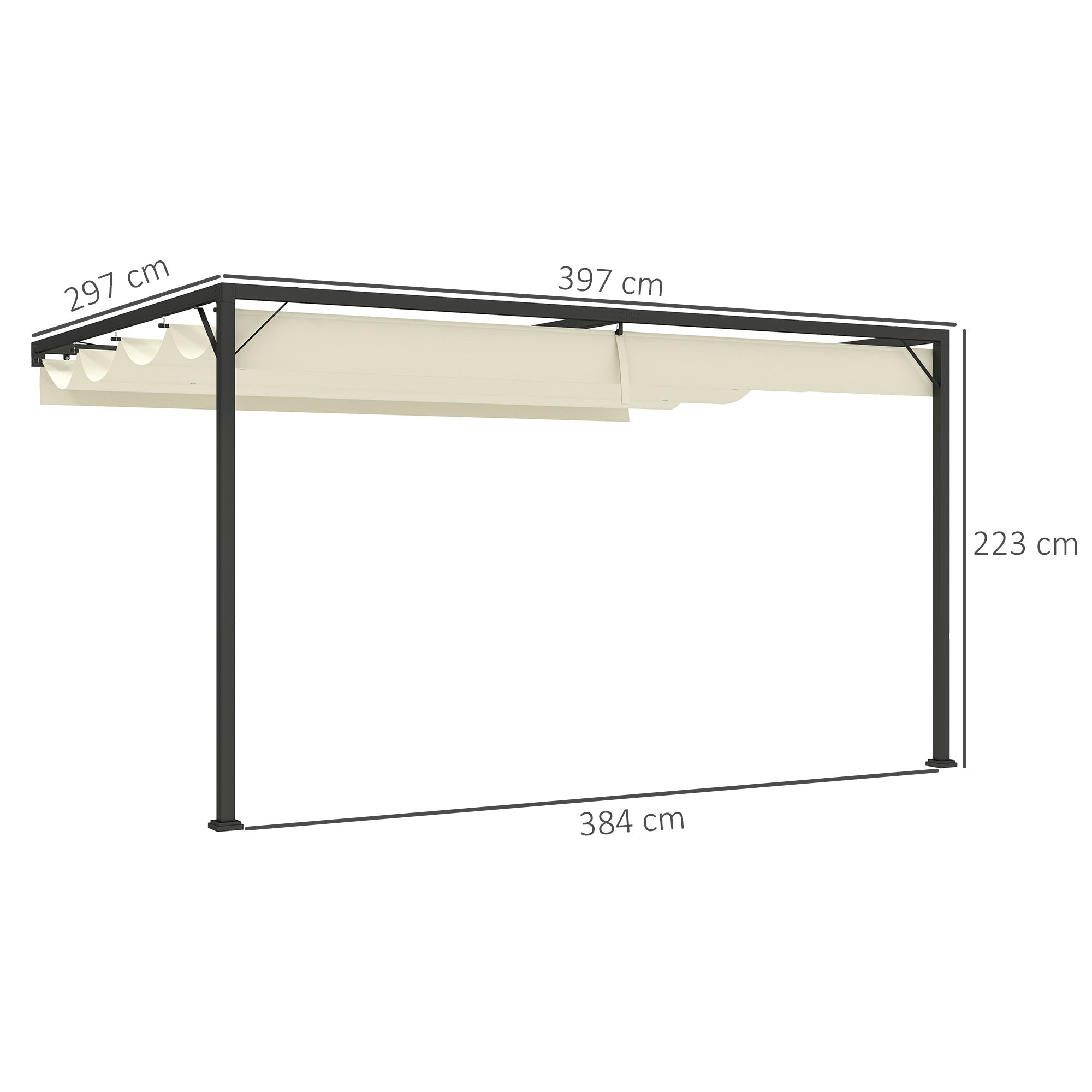 Outsunny 4 x 3(m) Outdoor Pergola Retractable Canopy Wall Mounted Gazebo Patio Shelter Sun Shade, Cream White 