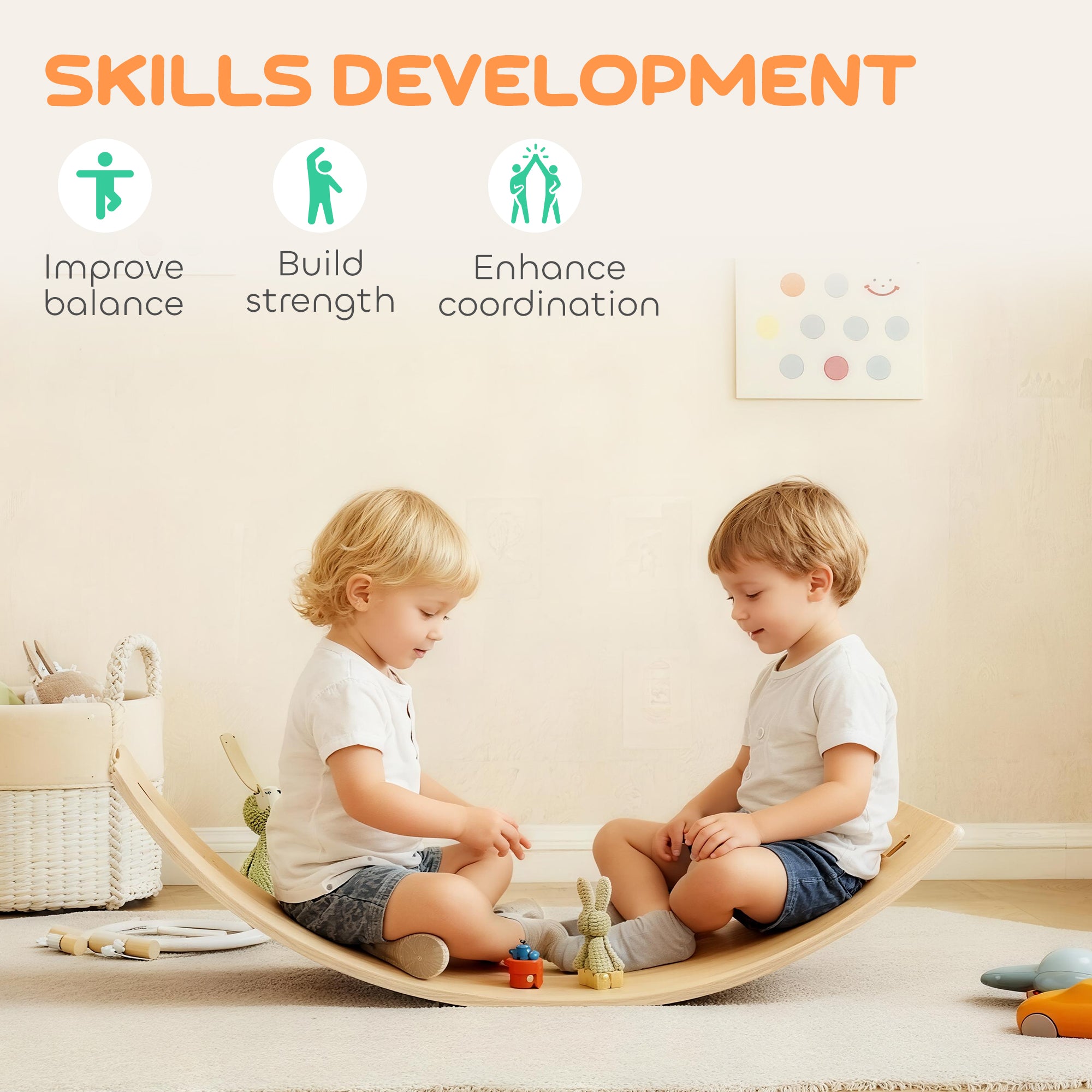 AIYAPLAY Kids Wooden Balance Board with Rope, Wooden Wobble Board with Felt for Sensory Play, for Toddler 3-6 Years Old 