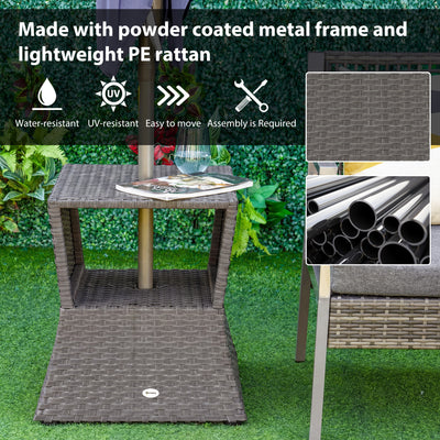 Outsunny Rattan Outdoor Coffee Table, Wicker Garden Patio Bistro Side Table with Umbrella Hole and Storage Space, Dark Grey 