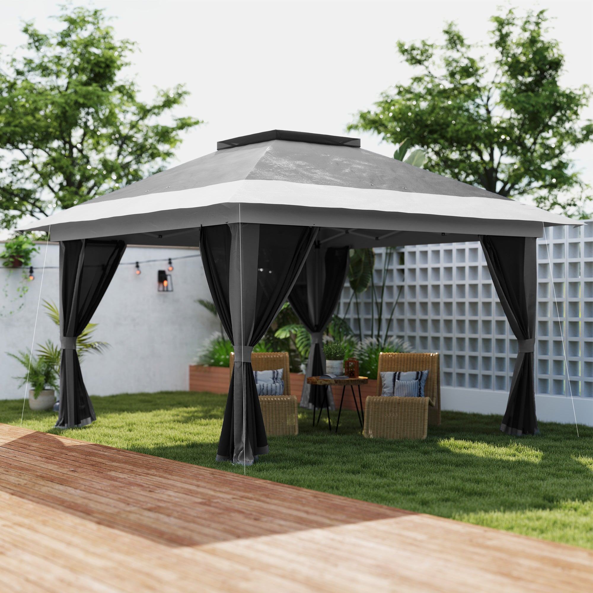 Outsunny 3.6 x 3.6m Pop-Up Gazebo, with Accessories - Grey 