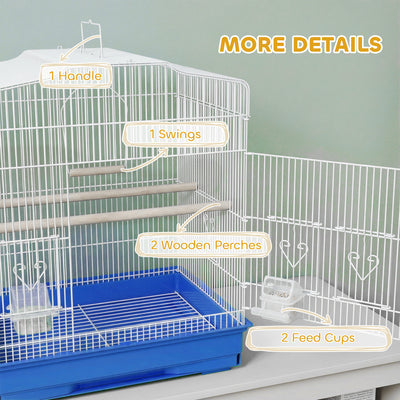 PawHut Large Metal Bird Cage with Perches, Food Bowls, Swing, for Budgies, Parakeets, Blue