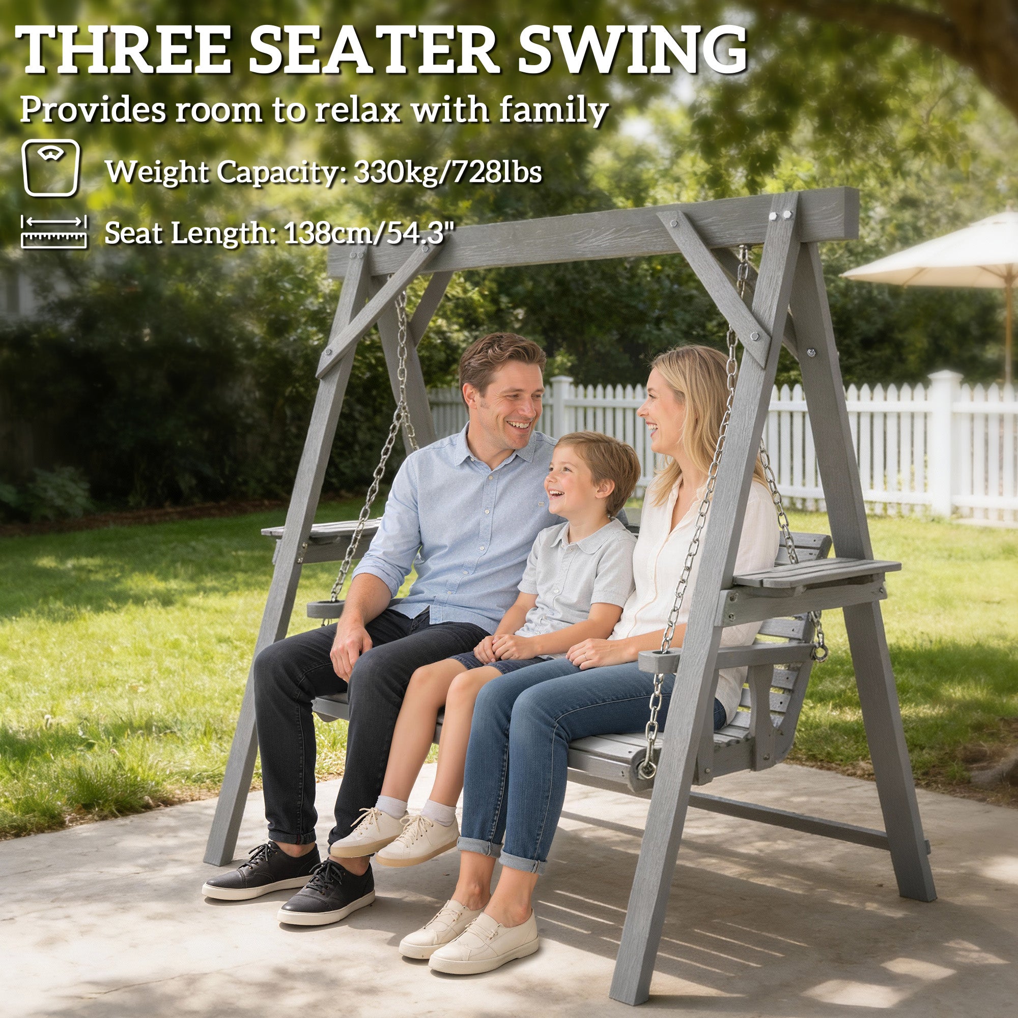Outsunny Three-Seater Wooden Swing Bench, Dark Grey 