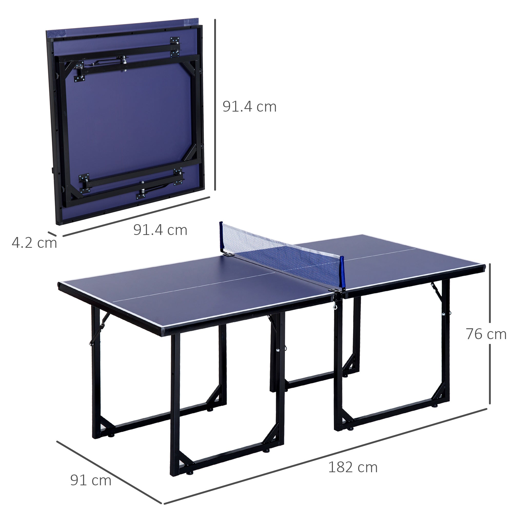 HOMCOM 6ft 182cm Mini Table Tennis Table Folding Ping Pong Table with Net Multi-Use Table for Indoor Outdoor Game, Blue 