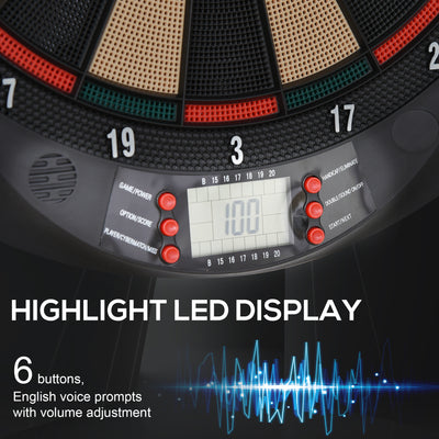 HOMCOM LCD Electronic Dartboard Set Features 26 Games w/ 185 Variations and Include 6 Darts Multi-Game Option Ready-to-Play 