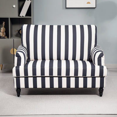 HOMCOM Modern Cuddle Chair, Velvet Single Sofa Armchair with Stripe, Turned Legs and Wide Seat, Upholstered Snuggle Chair for Living Room, Bedroom, Black and White 