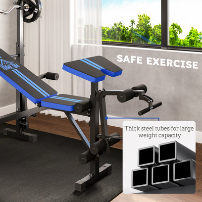 HOMCOM Adjustable Weight Bench with Leg Developer Barbell Rack for Weight Lifting and Strength Training Multifunctional Workout Station for Home Gym Fitness, Blue 